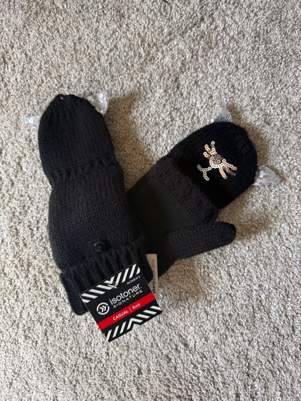 NWT Isotoner Cat Convertible Mittens - Picture 2 of 2